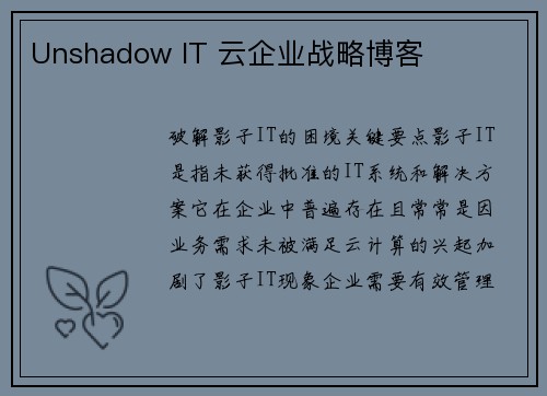 Unshadow IT 云企业战略博客